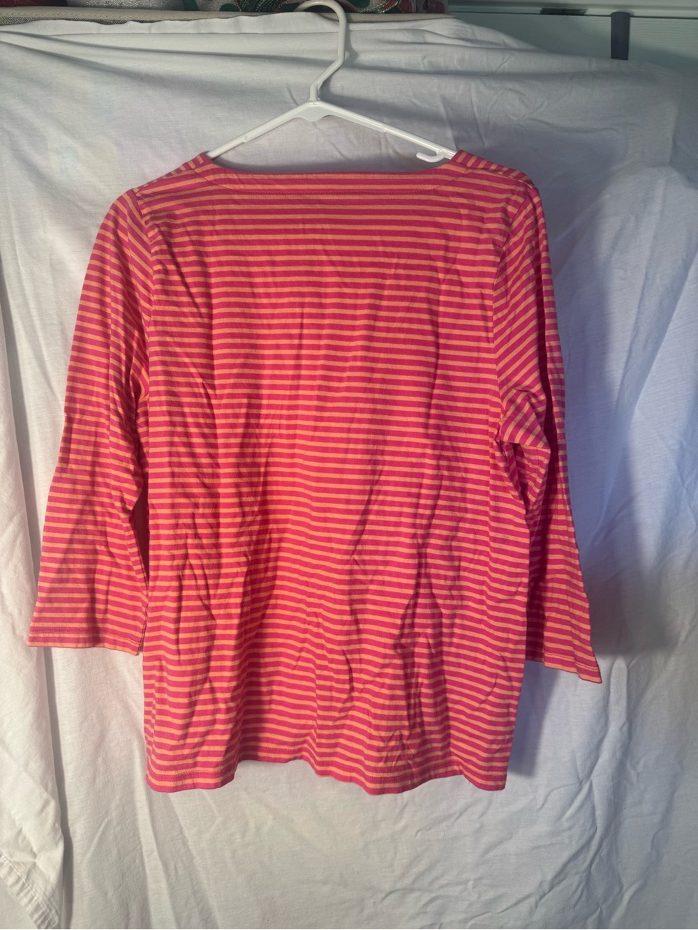 Talbots LP Pink Coral Striped Button Shoulder Square Neck Top Petite Large